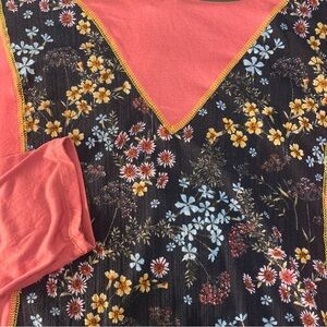 Floral Coral and Black Women's Top